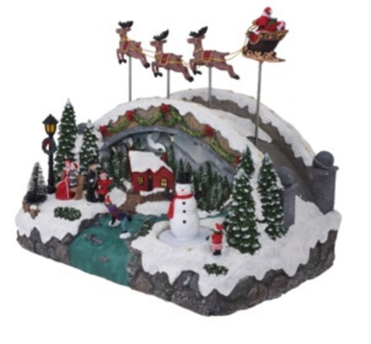 Decoratiune luminoasa Village with Snowman, 33.5x22.5x27.5 cm, poliston, multicolor - imagine 3